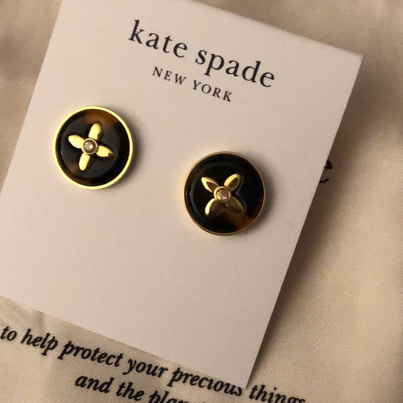 Kate Spade Gold Tone & Faux Tortoise Breeze Along Round Stud Earrings NWT - Picture 3 of 12